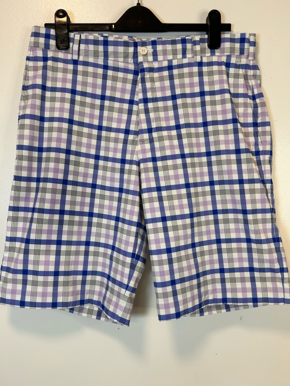 Nike Golf Dri-FIT blue, purple‎ & white plaid check performance shorts Men’s 34